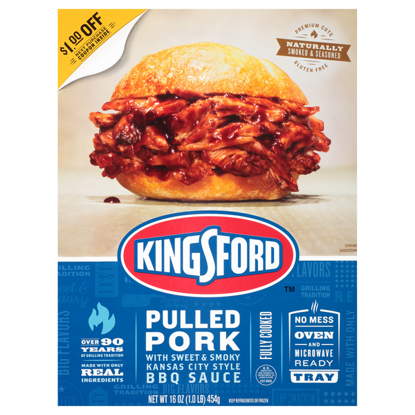 Packaged Meat Kingsford Pulled Pork with Sweet & Smoky Kansas City Style BBQ Sauce hero