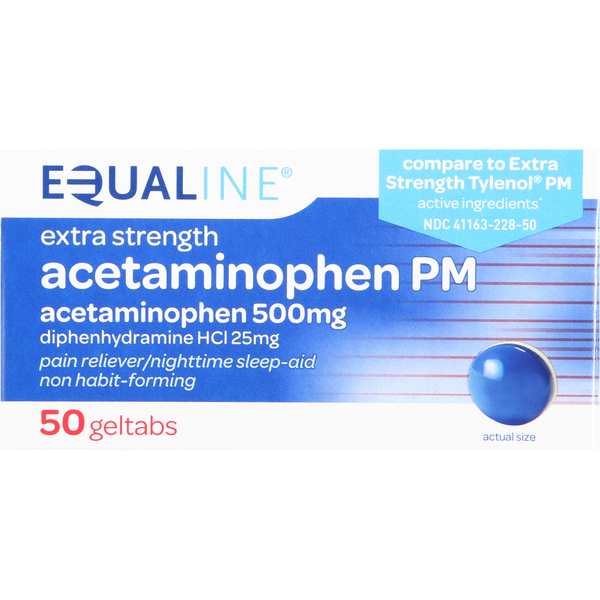 Muscles, Joints & Pain Relief Equaline Acetaminophen, Extra Strength, 500 mg, PM, Geltabs hero