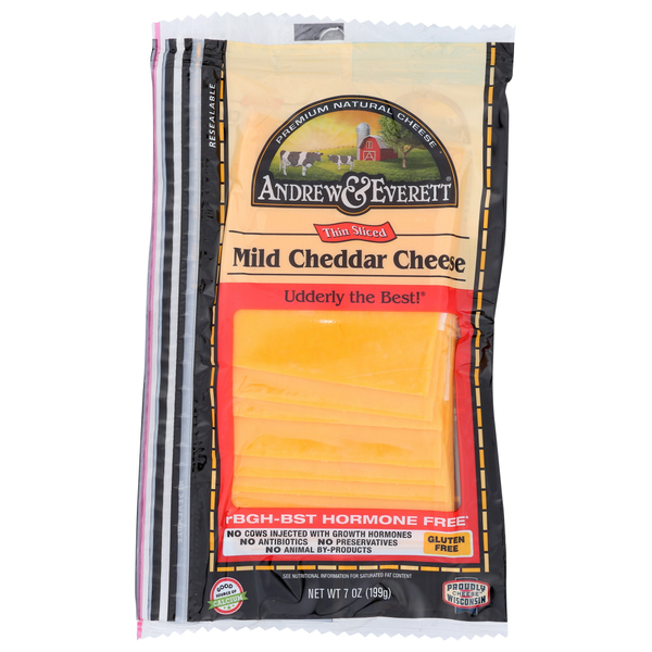 Packaged Cheese Andrew & Everett Mild Thin Sliced Cheddar Cheese hero