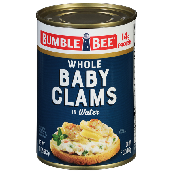 Canned Meat, Seafood & Beans Bumble Bee Baby Clams, in Water, Whole hero