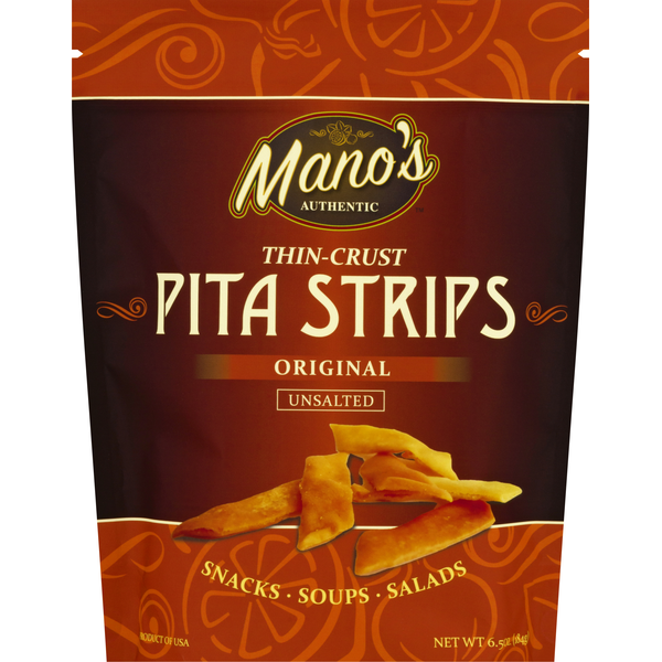 Chips & Pretzels Mano's Pita Strips, Thin-Crust, Original, Unsalted hero