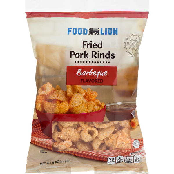 Chips & Pretzels Food Lion Pork Rinds, Barbeque Flavored, Fried hero