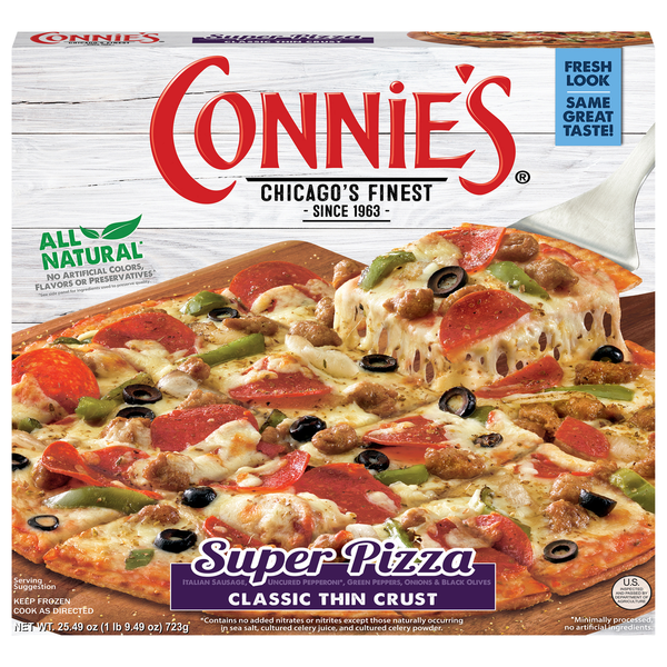 Frozen Pizza Connie's Pizza Pizza, Classic Thin Crust, Super hero