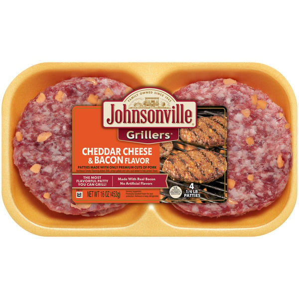 Hot Dogs, Bacon & Sausage Johnsonville Grillers Cheddar Cheese & Bacon Patties hero