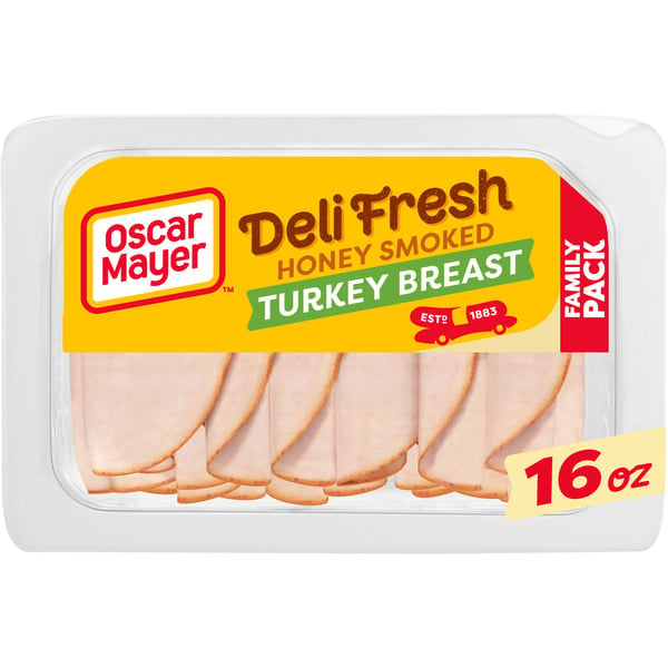 Packaged Lunch Meat Oscar Mayer Deli Fresh Honey Smoked Turkey Breast Sliced Sandwich Lunch Meat Family Size hero