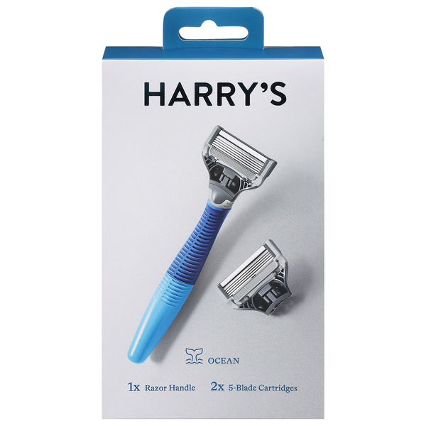 Shave Needs Harry's Razor Handle + Cartridges, 5-Blade, Ocean hero