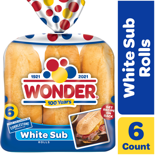 Buns & Rolls Wonder Bread White Sub Rolls, White Bread Sandwich Rolls, 6 Count hero