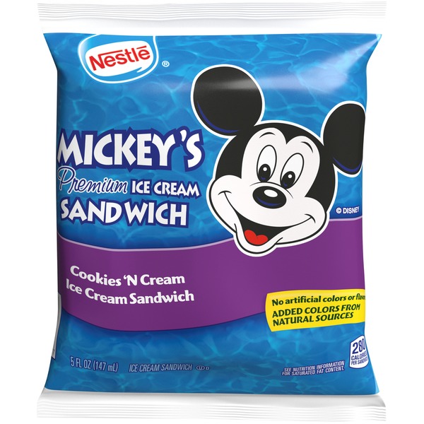 Novelty Desserts Nestle Mickey's Cookies 'N Cream Premium Ice Cream Sandwich hero