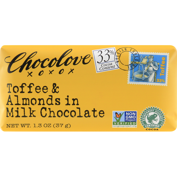 Candy & Chocolate Chocolove Milk Chocolate, Toffee & Almonds, 33% Cocoa Content hero