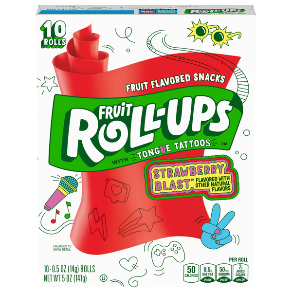 Fruit & Vegetable Snacks Fruit Roll-Ups Fruit Flavored Snacks, with Tongue Tattoos, Strawberry Blast hero