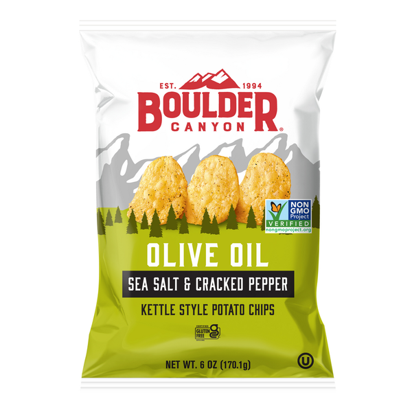 Chips & Pretzels Boulder Canyon Kettle Cooked Potato Chips Olive Oil Sea Salt & Cracked Pepper hero