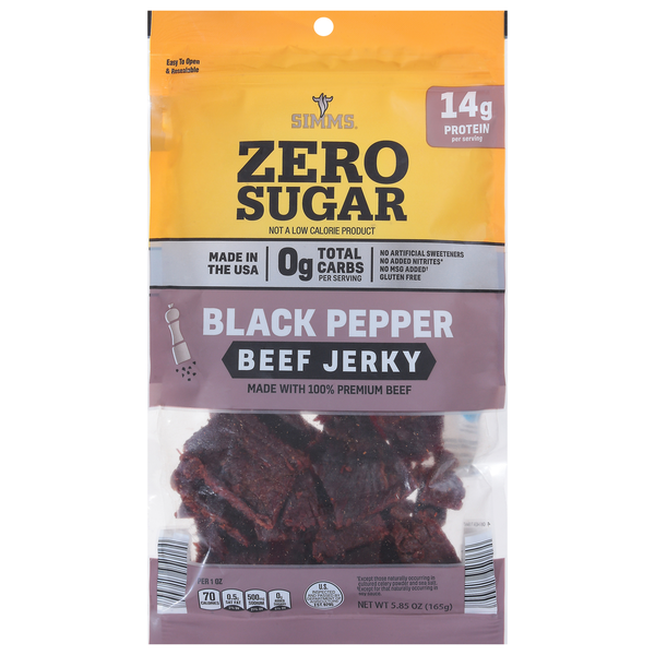 Packaged Meat Simms Zero Sugar Black Pepper Beef Jerky hero