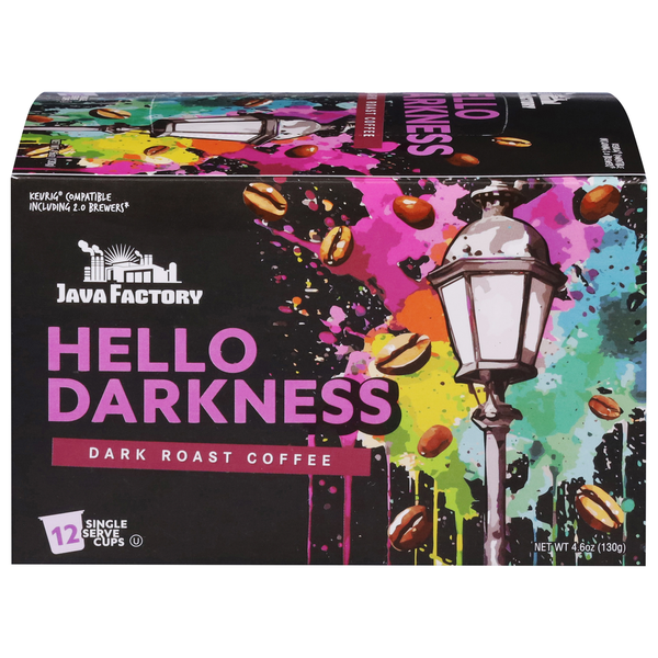 Coffee Java Factory Coffee, Dark Roast, Hello Darkness, Single Serve Cups hero