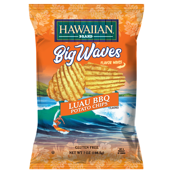 Hawaiian Kettle Style Potato Chips Potato Chips, Luau BBQ, Big Waves hero