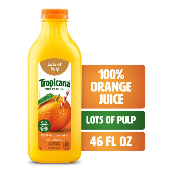 Refrigerated Tropicana Pure Premium 100% Orange Juice Original, Lots of Pulp, No Sugar Added hero