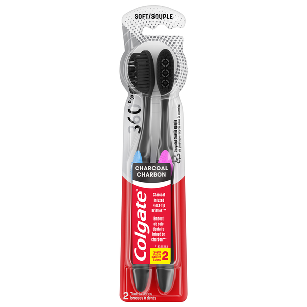 Oral Hygiene Colgate Toothbrushes, Charcoal Charbon, Soft, Value Pack hero