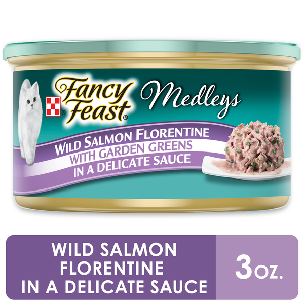 Wet Cat Food Purina Fancy Feast Wet Cat Food, Medleys Wild Salmon Florentine With Garden Greens in Delicate Sauce hero