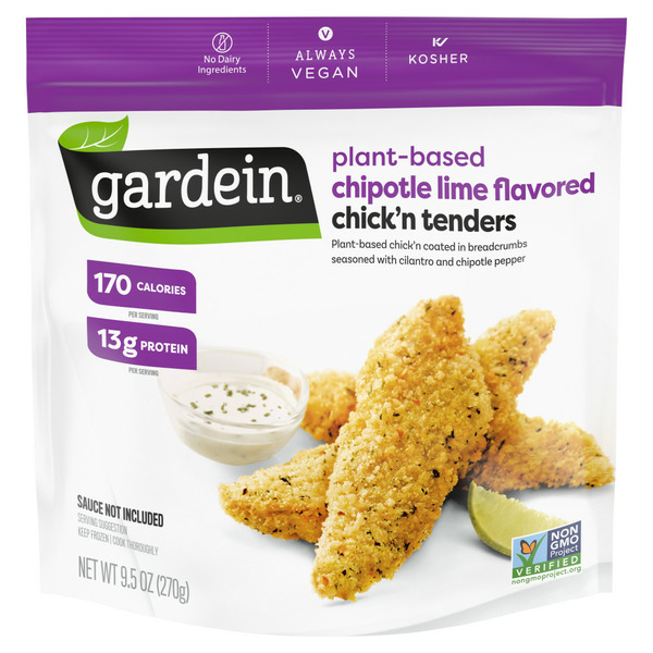 Frozen Vegan & Vegetarian Gardein Plant-Based Chipotle Lime Flavored Chick'n Tenders, Vegan Food, Frozen Food hero