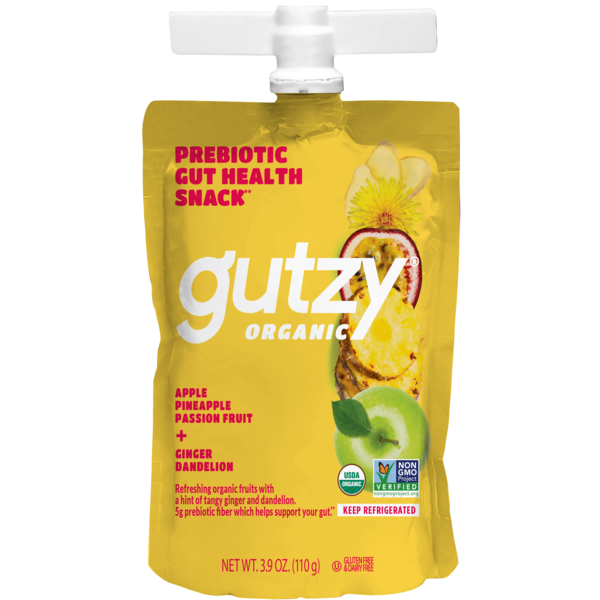 Fruit & Vegetable Snacks Gutzy Organic Pineapple, PassionFruit + Ginger & Dandelion Botanical, Prebiotic hero