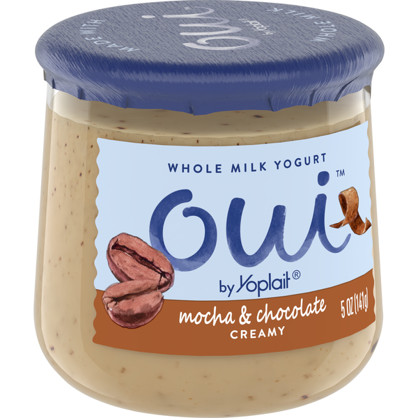 Yogurt Yoplait Oui French Style Mocha & Chocolate Whole Milk Yogurt, Glass Yogurt Jar hero