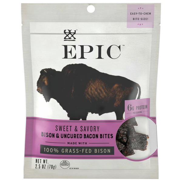 EPIC Bison & Uncured Bacon Bites, Sweet & Savory, Bite-Size! hero