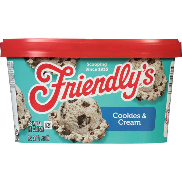 Ice Cream & Toppings Friendly's Rich And Creamy Cookies 'N Cream Premium Ice Cream 1.5 Quart hero