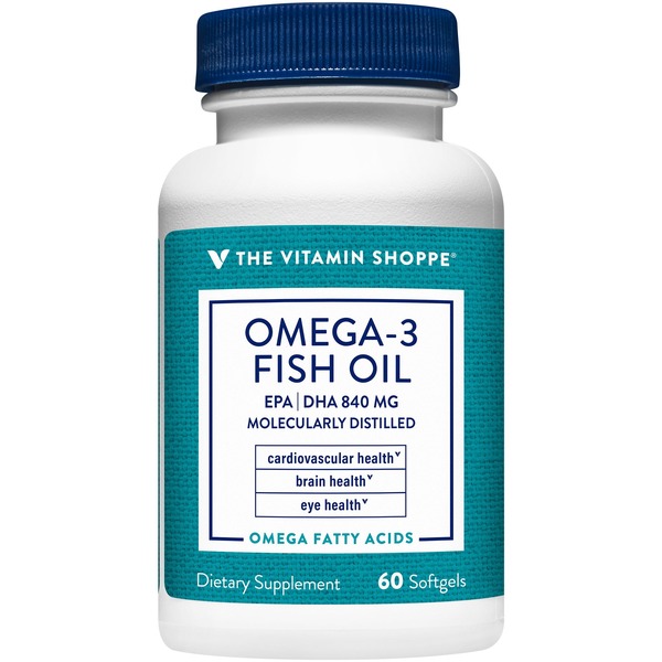 Fish Oil & Omegas The Vitamin Shoppe Omega 3 Fish Oil - 1,200mg EPA/DHA - Supports Cardiovascular & Brain Health (60 Softgels) hero