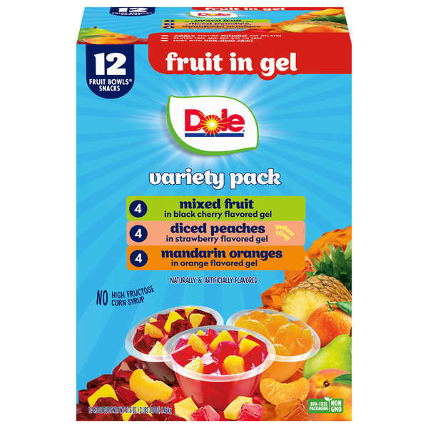 Canned Fruit & Applesauce Dole Fruit Bowls Snacks, Fruit in Gel, Variety Pack hero