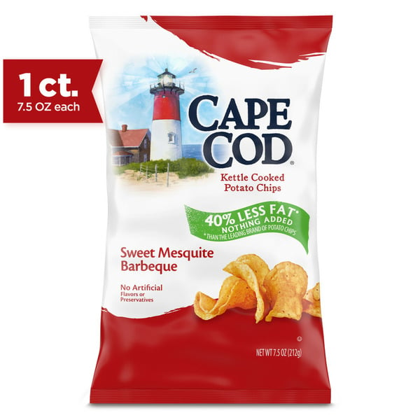 Chips & Pretzels Cape Cod Less Fat Sweet Mesquite Barbeque Kettle Cooked Potato Chips hero