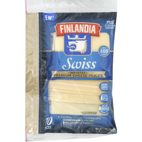 Packaged Cheese Finlandia Cheese Slices, Premium, Imported, Swiss hero