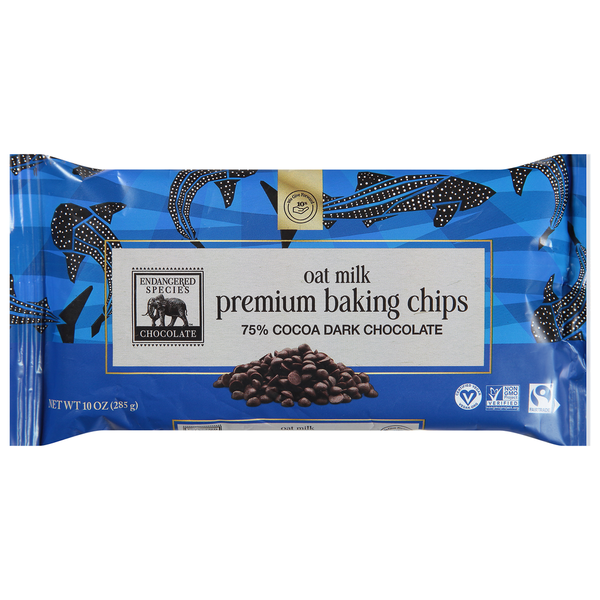 Baking Ingredients Endangered Species Baking Chips, Premium, Oat Milk Dark Chocolate, 75% Cocoa hero