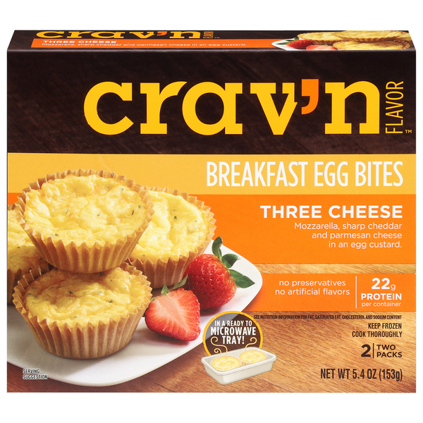 Frozen Breakfast Crav'n Flavor Breakfast Egg Bites, Three Cheese, Two Packs hero