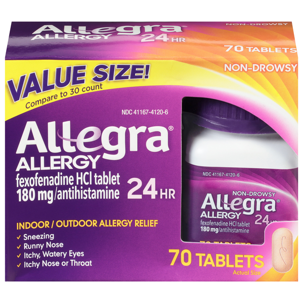 Cold, Flu & Allergy Allegra Allergy Relief, Indoor/Outdoor, 180 mg, Non-Drowsy, Tablets, Value Size hero