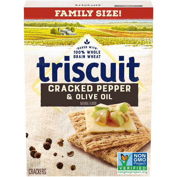 Crackers Triscuit Cracked Pepper & Olive Oil Whole Grain Wheat Crackers, Family Size hero