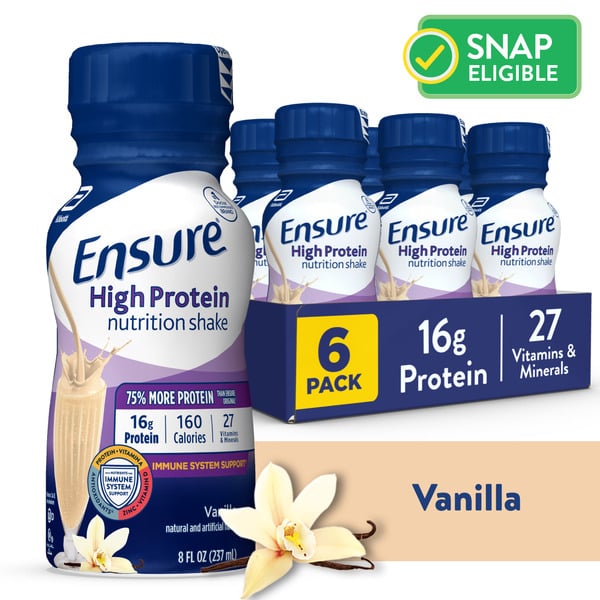 Protein & Meal Replacements Ensure High Protein Nutrition Shake Vanilla Ready-to-Drink Bottles hero