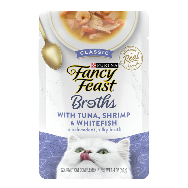 Cat Food Purina Fancy Feast Limited Ingredient Wet Cat Food Complement, Broths With Tuna, Shrimp & Whitefish hero