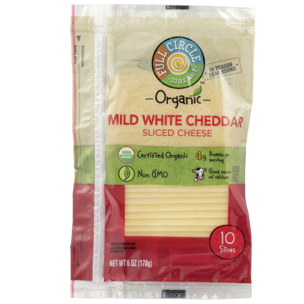 Packaged Cheese Full Circle Mild White Cheddar Sliced Cheese hero