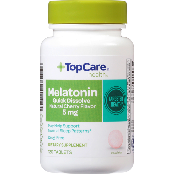 TopCare Melatonin, Natural Cherry Flavor, Quick Dissolve, 5 mg, Tablets hero