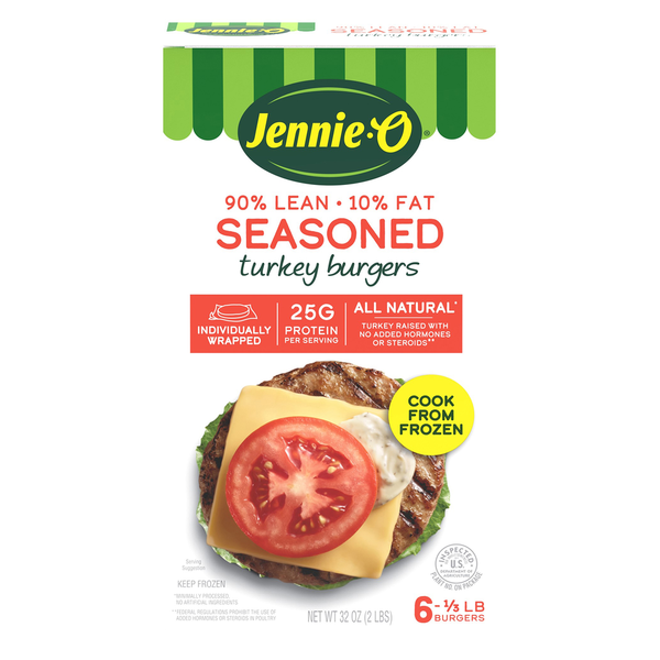 Frozen Meals Jennie-O Turkey Burgers, Seasoned, 90%/10% hero