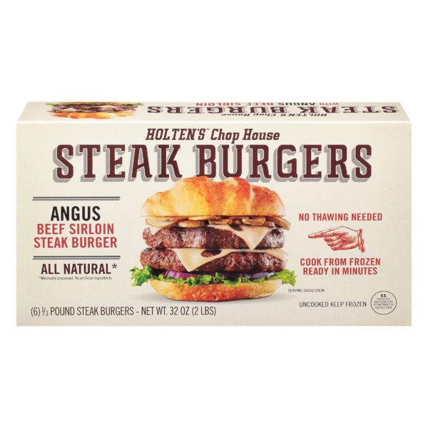 Frozen Meat & Seafood Holten's Chop House Steak Burgers Angus Beef Sirloin hero