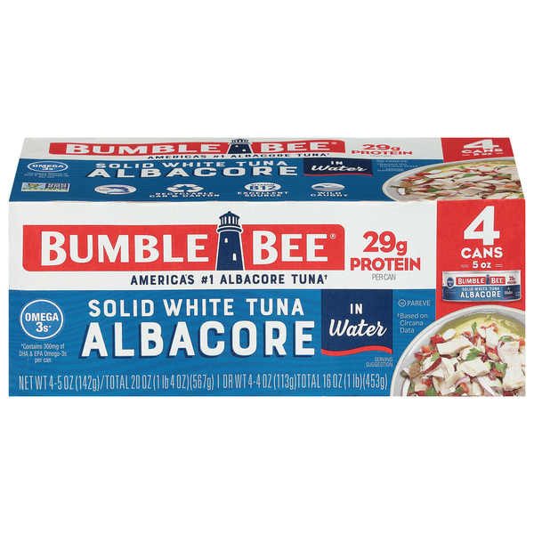 Canned Meat & Seafood Bumble Bee Tuna, in Water, White, Solid, Albacore hero