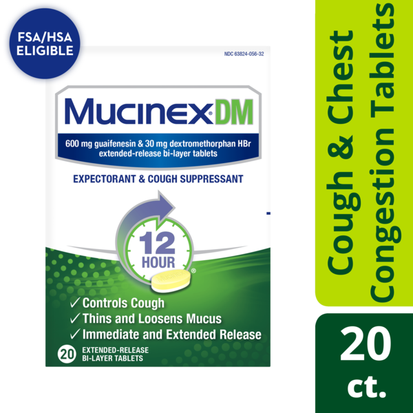 Cold, Flu & Allergy Mucinex DM 12 Hr Relief Tablets, 600 mg Guaifenesin, 30 mg Dextromethorphan HBr hero