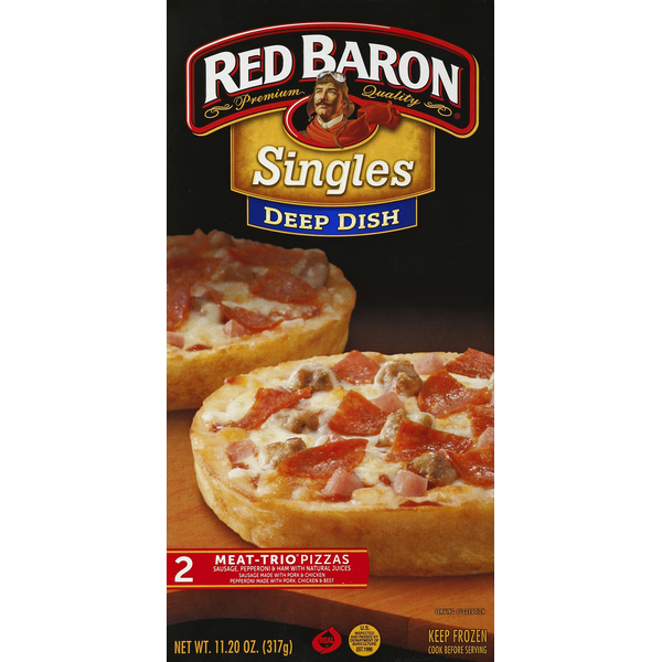 Frozen Pizza Red Baron Pizzas, Deep Dish, Meat-Trio hero