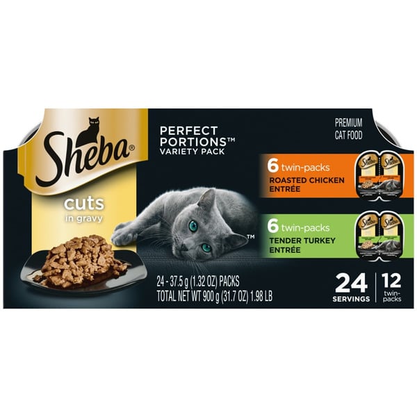 Wet Cat Food SHEBA PERFECT PORTIONS Wet Cat Food Cuts in Gravy Variety Pack Chicken and Turkey hero