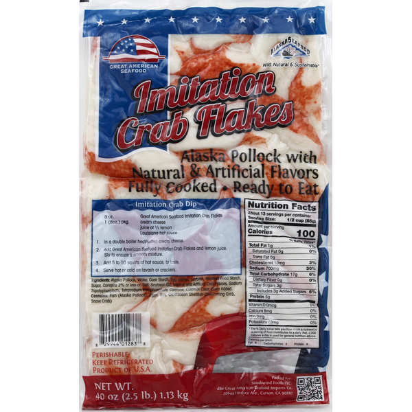 Packaged Seafood Great American Seafood Crab Flakes, Imitation hero