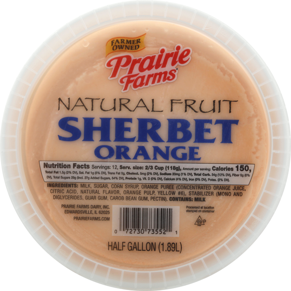 Ice Cream & Ice Prairie Farms Sherbet, Orange, Natural Fruit hero