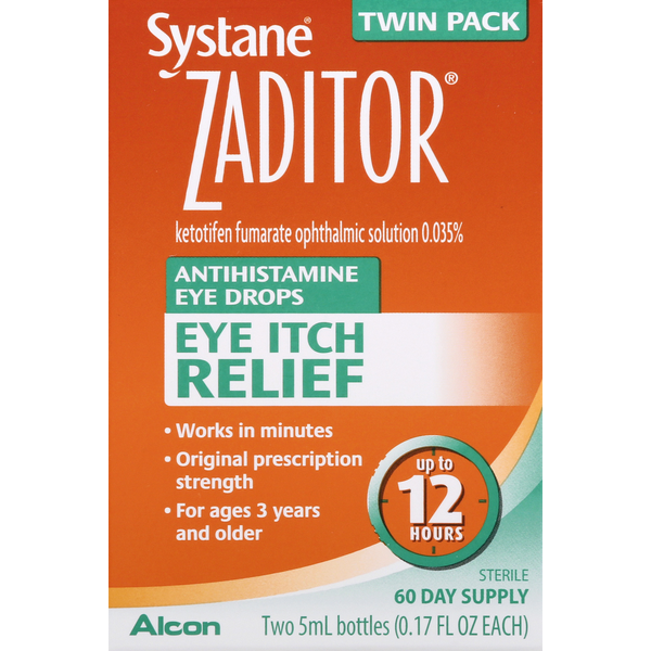 Eye & Ear Care SYSTANE ZADITOR Antihistamine Eye Drops, Eye Itch Relief, Twin Pack hero