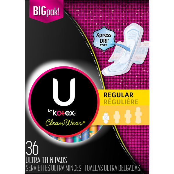 Feminine Care U by Kotex Pads, Ultra Thin, Regular, Big Pak hero