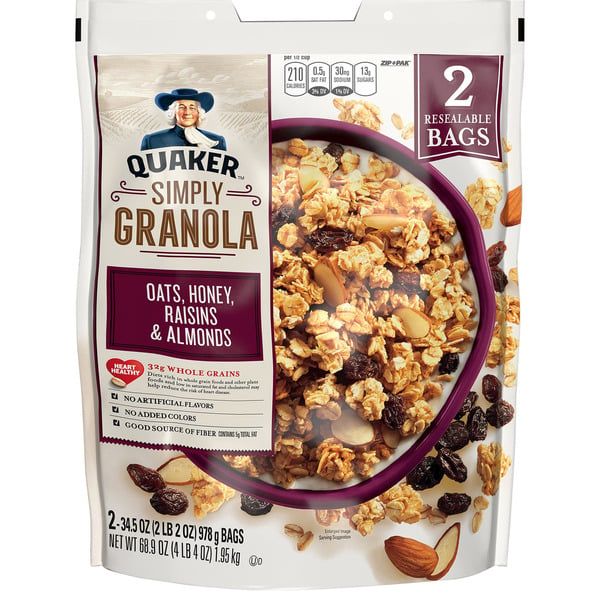 Cereal Quaker Simply Granola with Oats, Honey, Raisins & Almonds, 2 x 34.5 oz hero