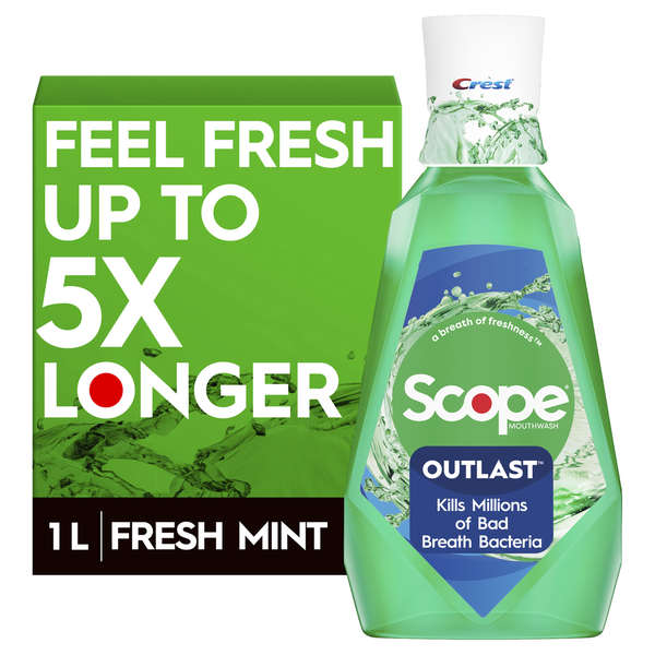 Oral Hygiene Crest Scope Outlast Mouthwash Fresh Mint, (Green) hero